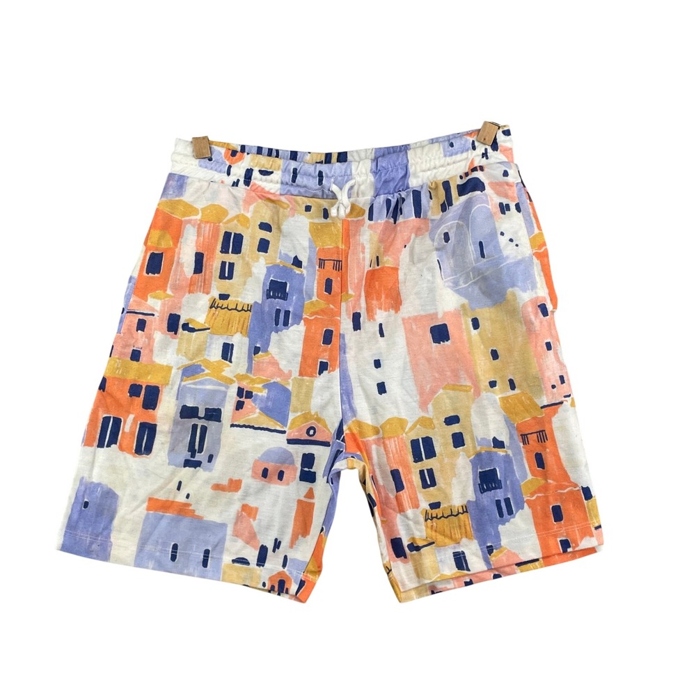 Zara Shorts Womens Large Multicolor Mediterranean House Print Preppy Summer Boho